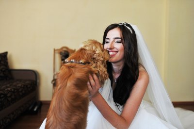 A Bride with her pet dog